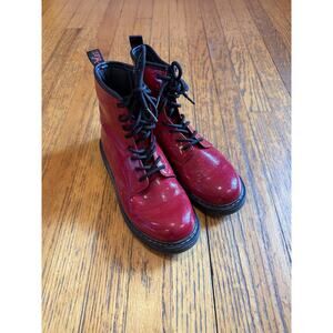 Dr. Martens Boots Womens Size 7 Red Patent Glitter 8-Eye Zip Combat EU 38 UK 5